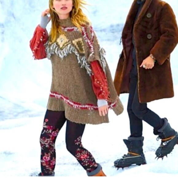 Free People Brown Fringe Oversized Poncho Sweater XS - Picture 13 of 16